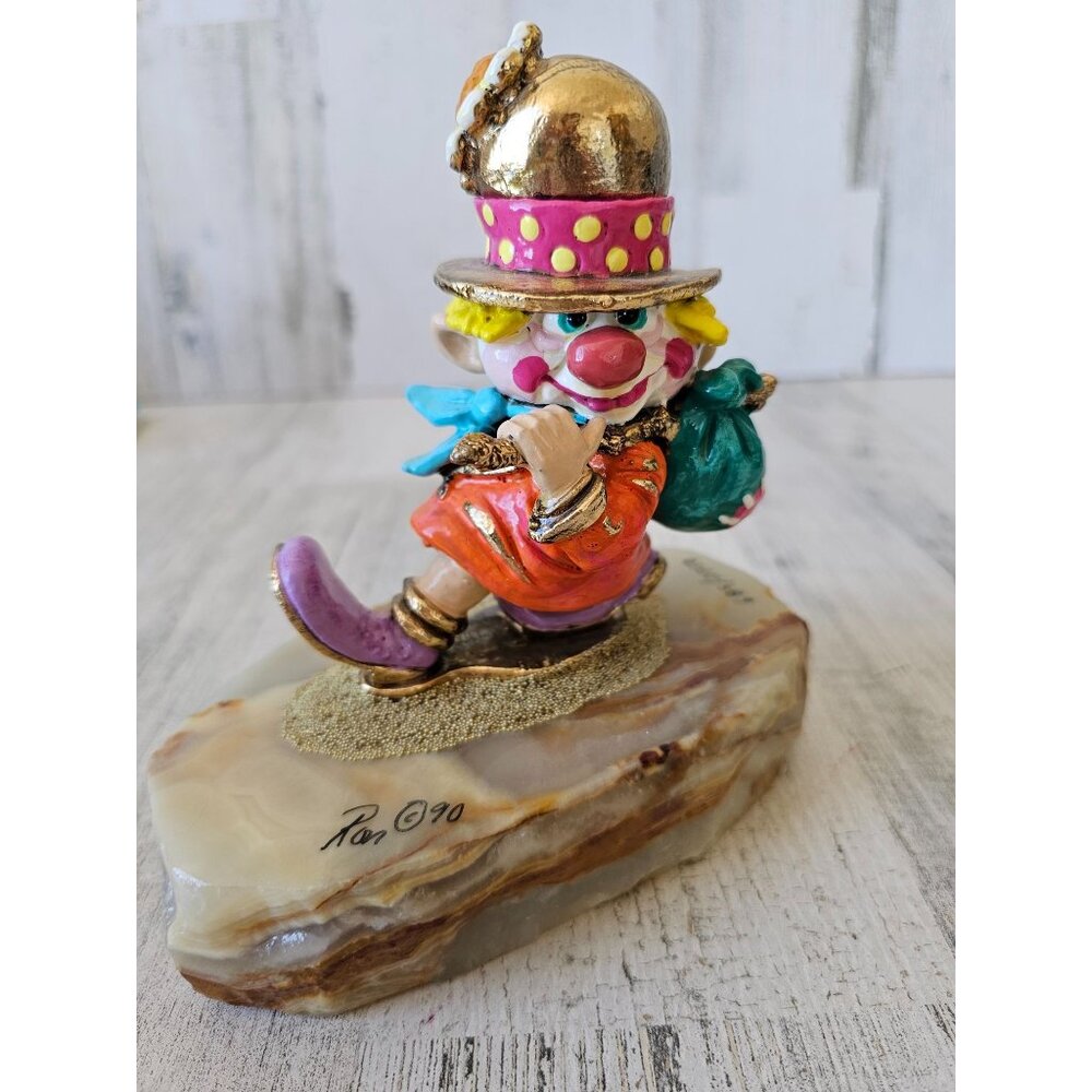 Ron Lee clown‎ hobo top hat vintage Gold statue figurine flower